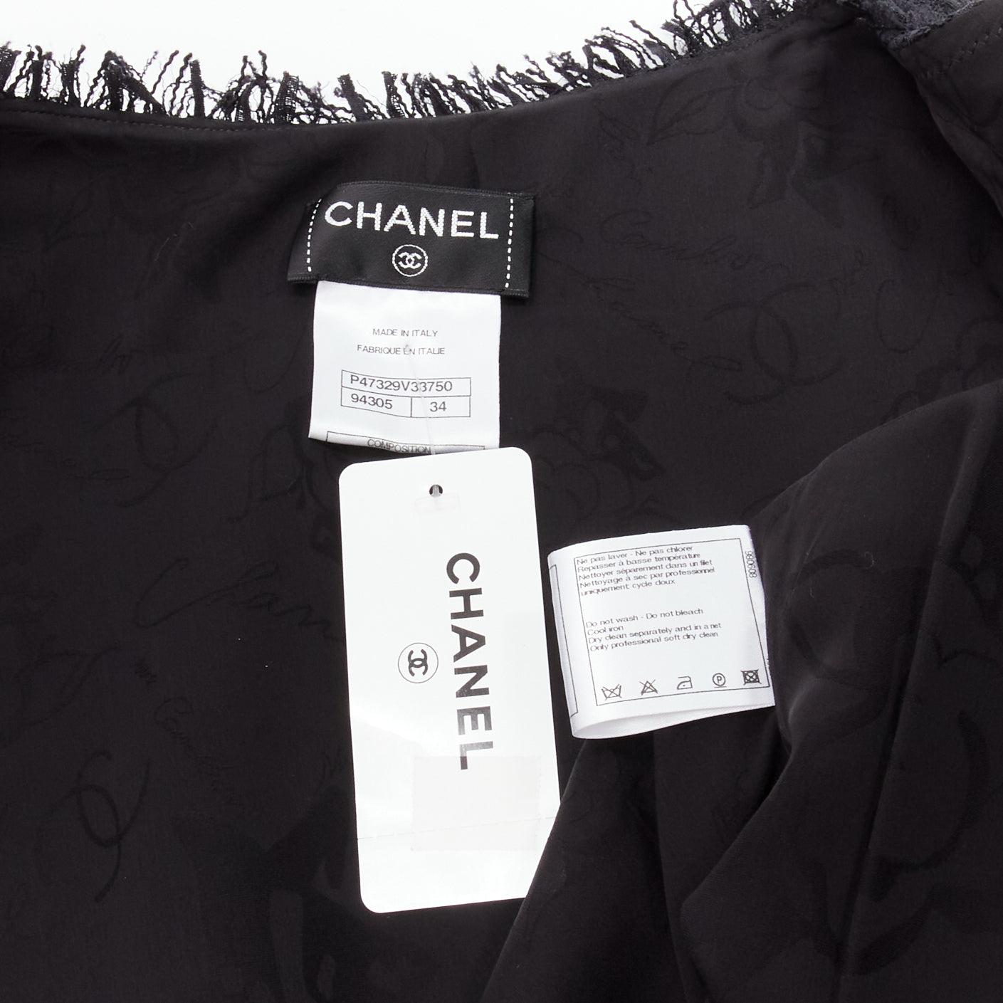 new CHANEL black tweed cape back CC logo raw edge zip front jacket FR34 XS 5