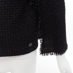 new CHANEL black tweed cape back CC logo raw edge zip front jacket FR34 XS