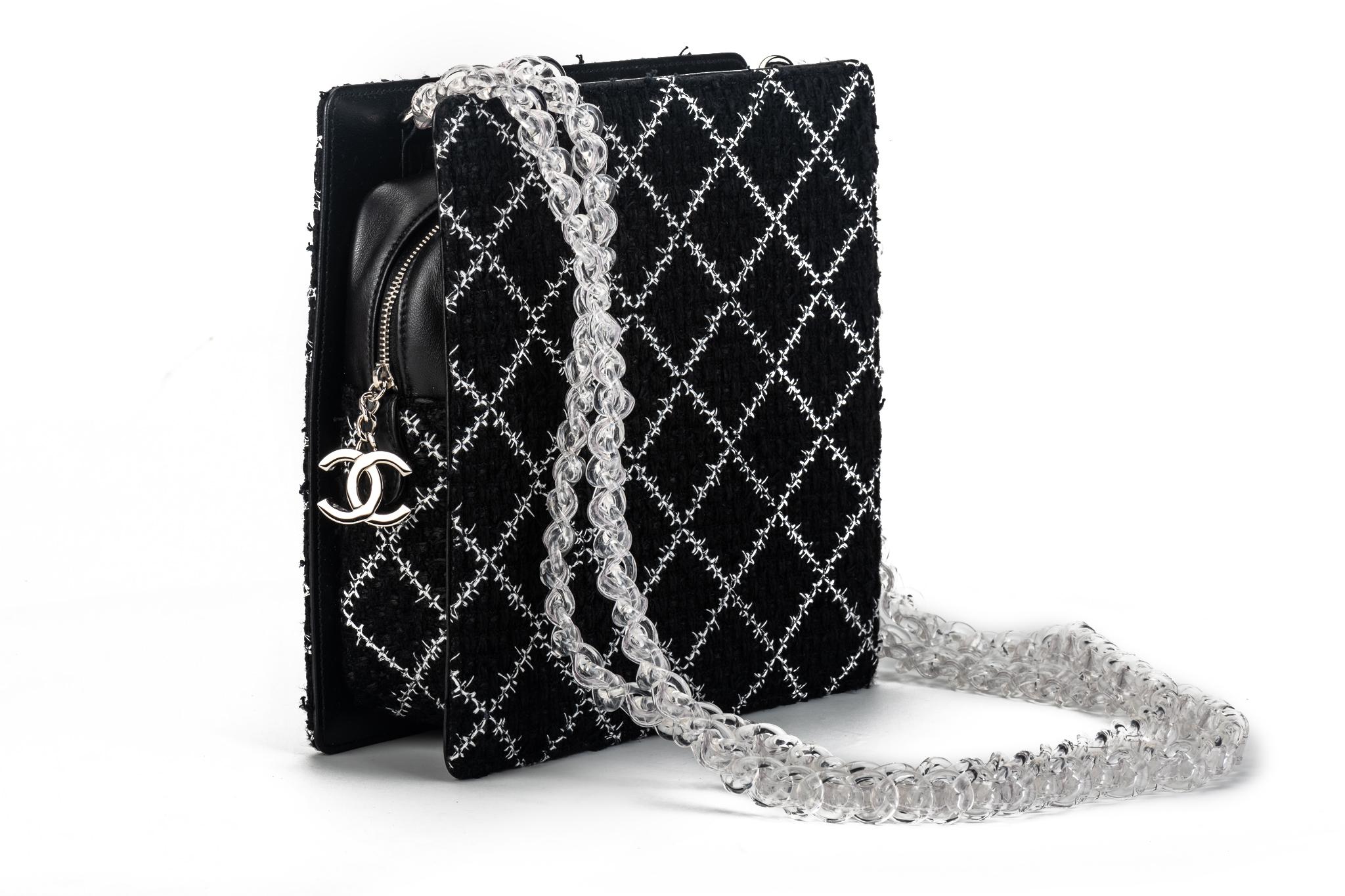 New Chanel Black Tweed Clear Lucite Bag In New Condition For Sale In West Hollywood, CA