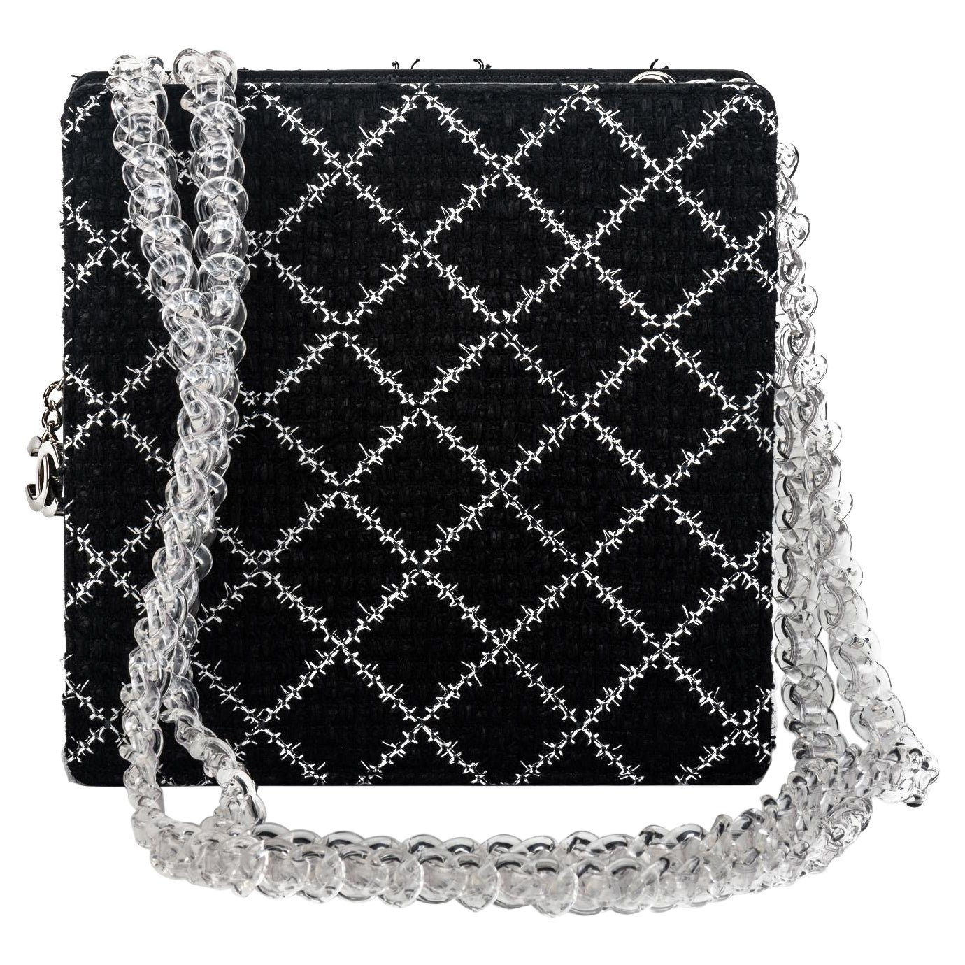 New Chanel Black Tweed Clear Lucite Bag For Sale