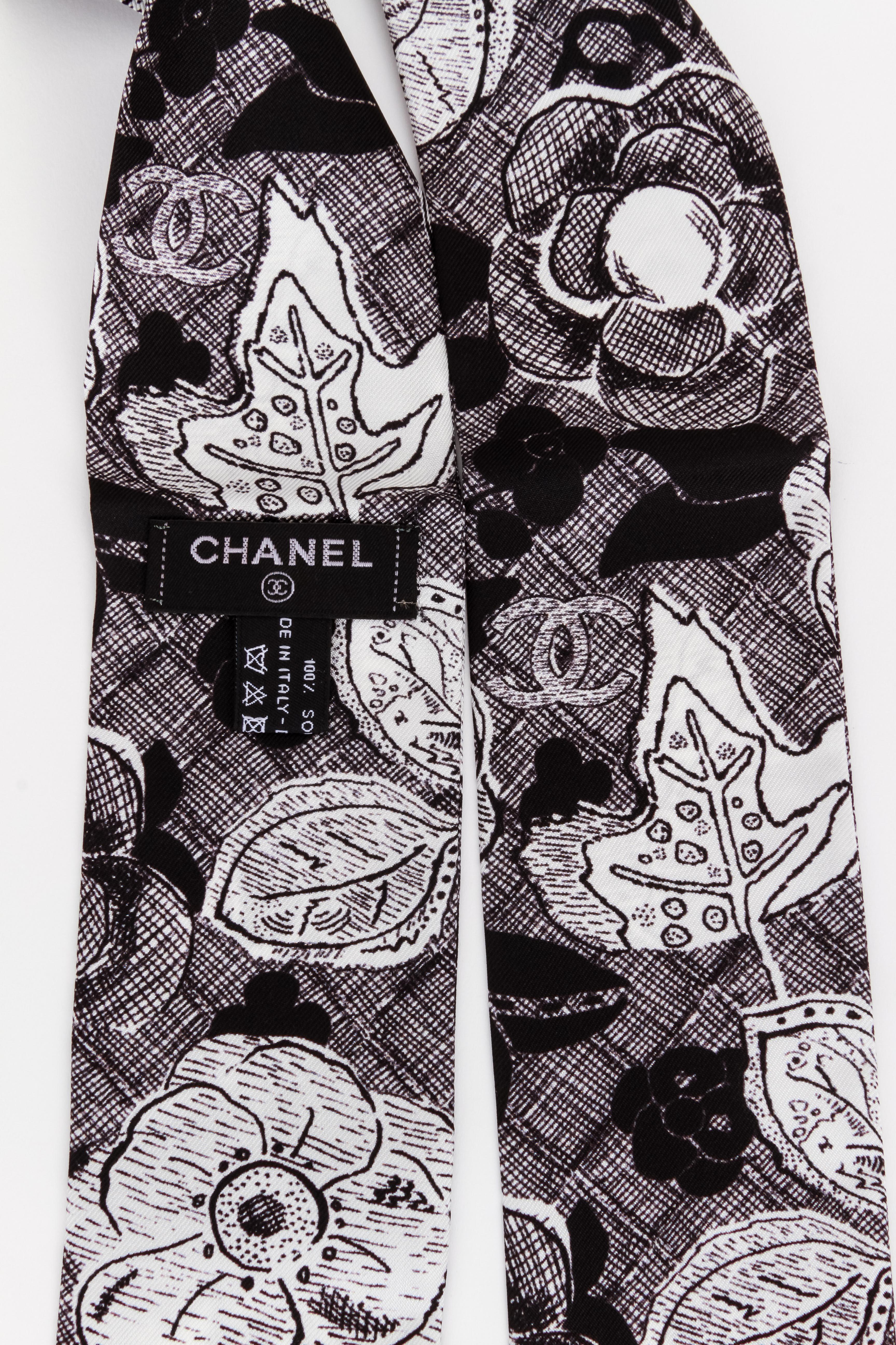 Neu Chanel Schwarz & Weiß Kamelie Twilly Schal Damen
