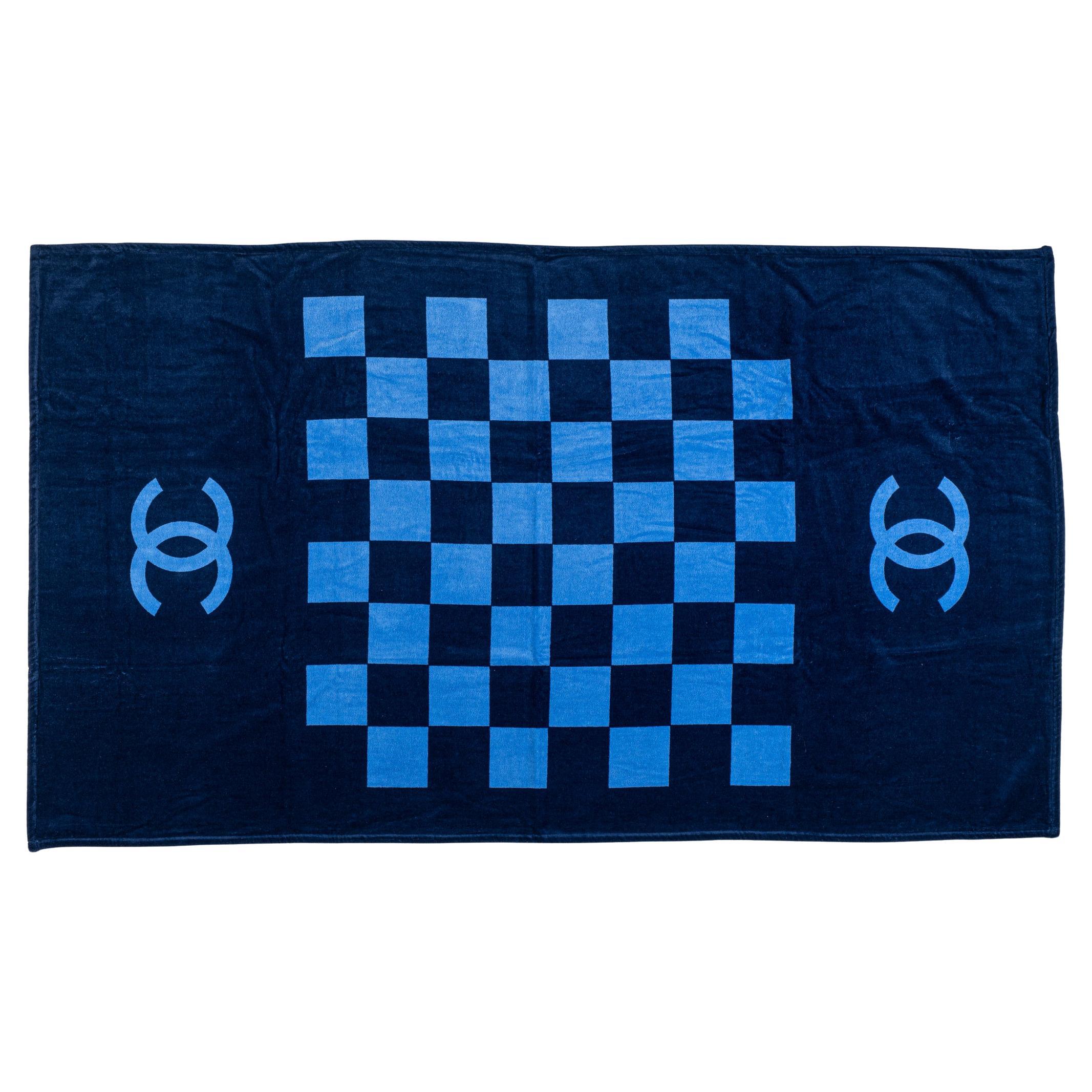 New Chanel Blue Checkers Beach Towel For Sale at 1stDibs