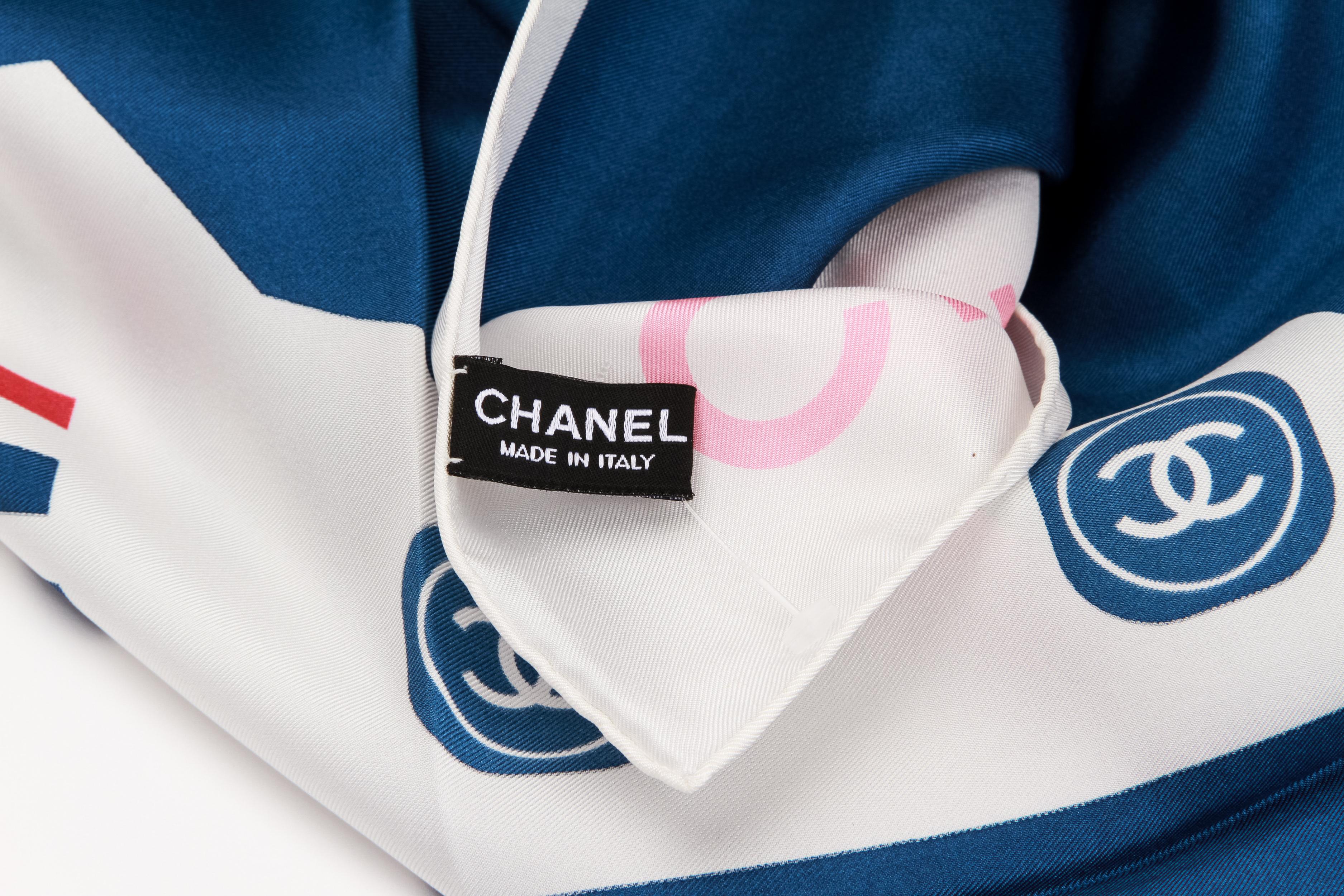 Beige New Chanel Blue Cruise 2019 Silk Scarf For Sale
