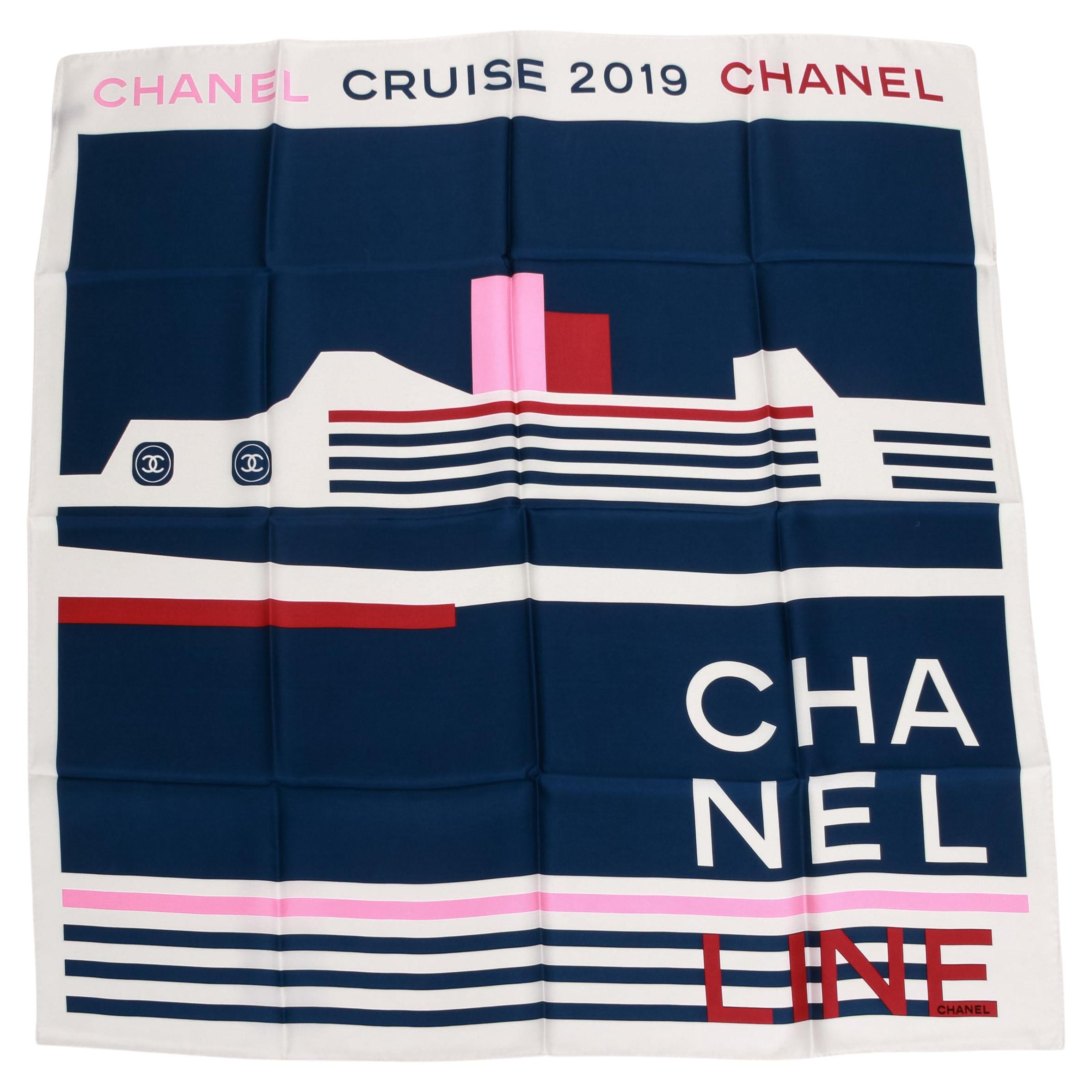 New Chanel Blue Cruise 2019 Silk Scarf For Sale
