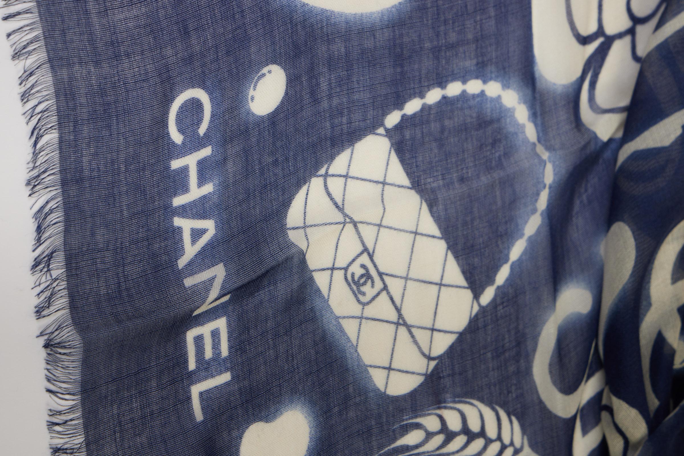 New Chanel Blue Iconic Graphic Cashmere Shawl In New Condition In West Hollywood, CA
