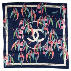 New Chanel Blue Oversize 54" Silk Scarf