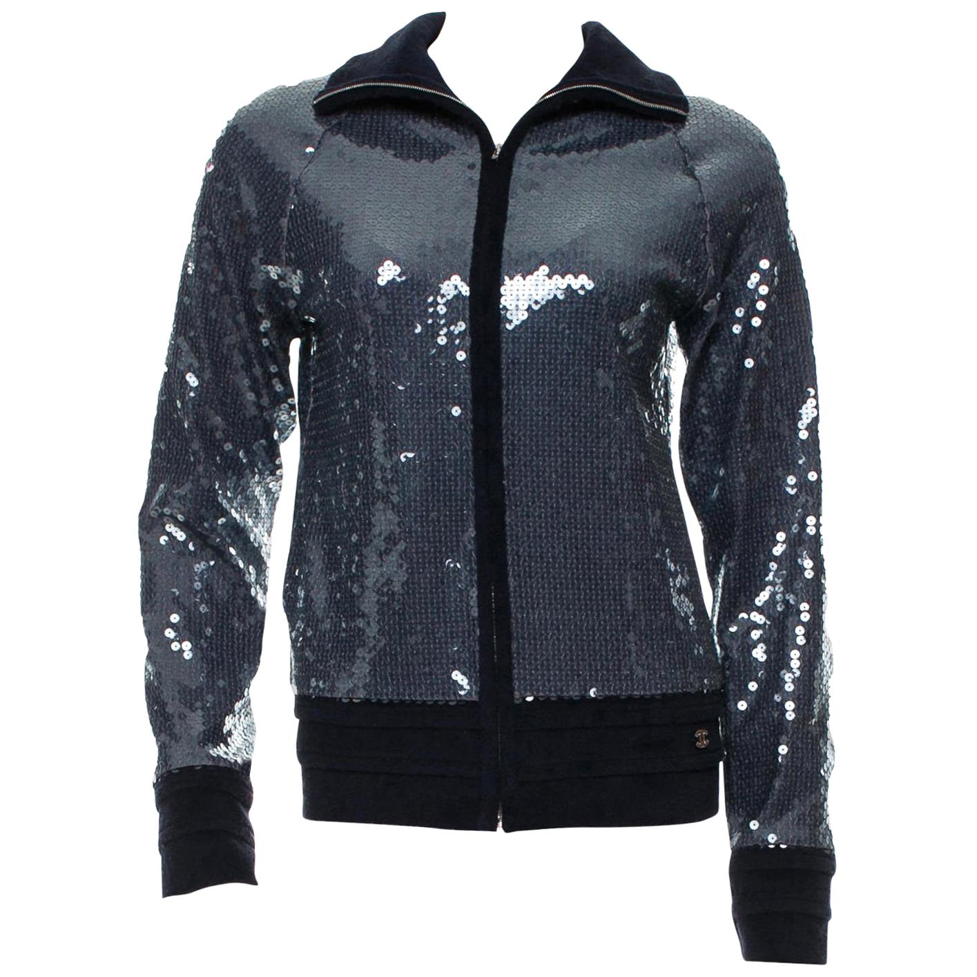 UNWORN Chanel Blue Terry Sequin Terrycloth Jacket Blazer Blouson 36