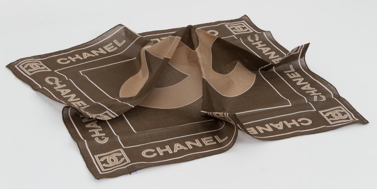 New Chanel Brown Cotton Logo Small Scarf at 1stDibs