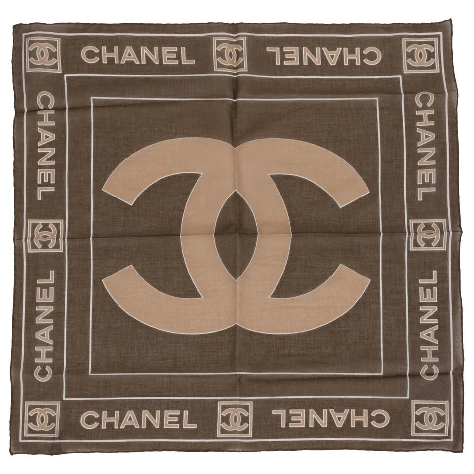 New Chanel Brown Cotton Logo Small Scarf at 1stDibs | brown chanel ...