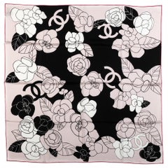 New Chanel Camellia Logo Silk Scarf