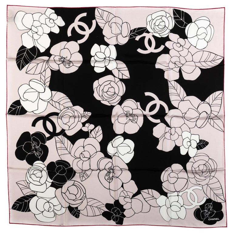 New Chanel Camellia Logo Silk Scarf at 1stDibs