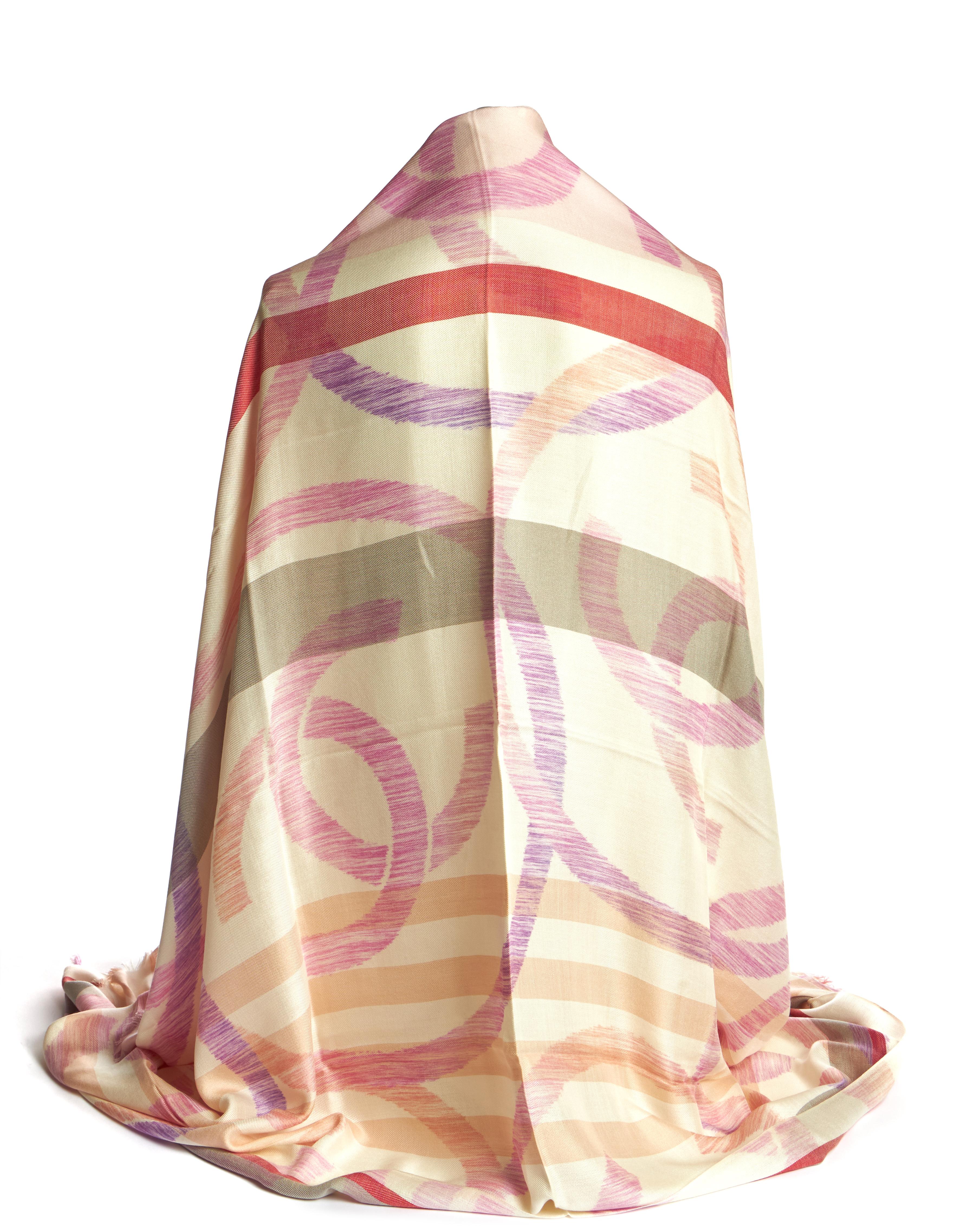 Chanel brand new in unworn condition oversize shawl. CC logo design. 64% silk, 36% cashmere. Original care tag.