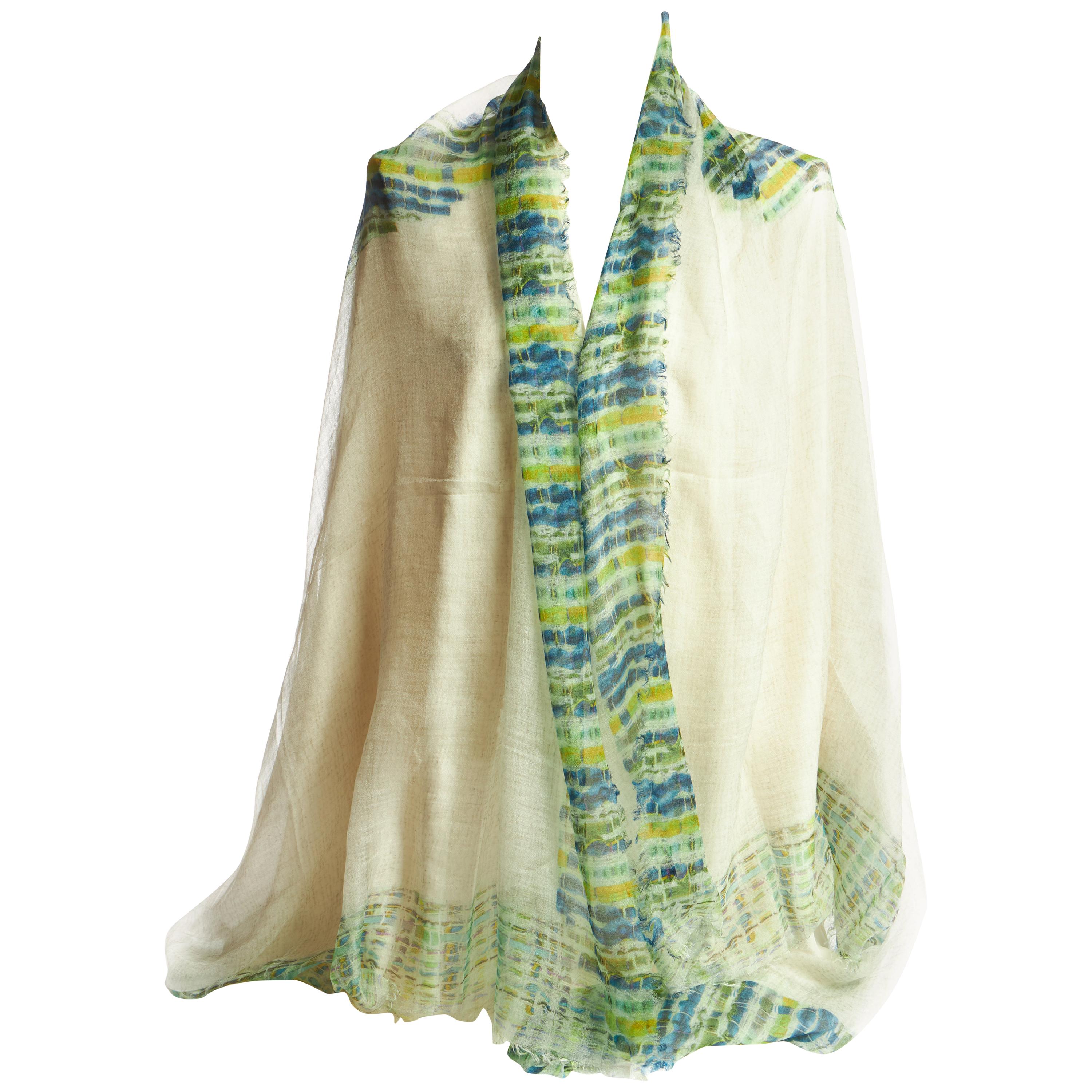 New Chanel Cashmere Green Logo Shawl For Sale