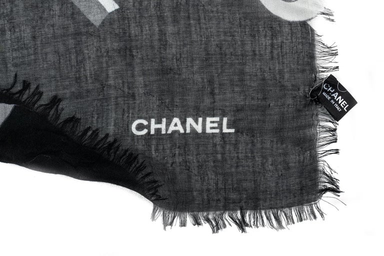 New Chanel Cashmere Silk Shawl Black Gray at 1stDibs  chanel grey scarf, chanel  black shawl, chanel cashmere shawl