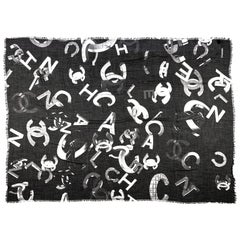 New Chanel Cashmere Silk Shawl Black Gray