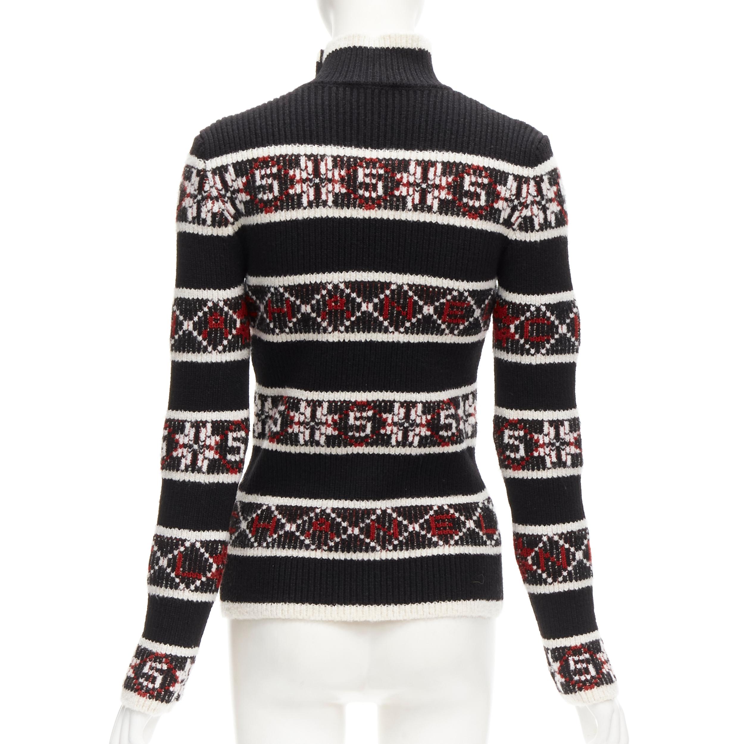 Women's new CHANEL CC buttons red black Snowflake 5 fair isle intarsia sweater FR36 S