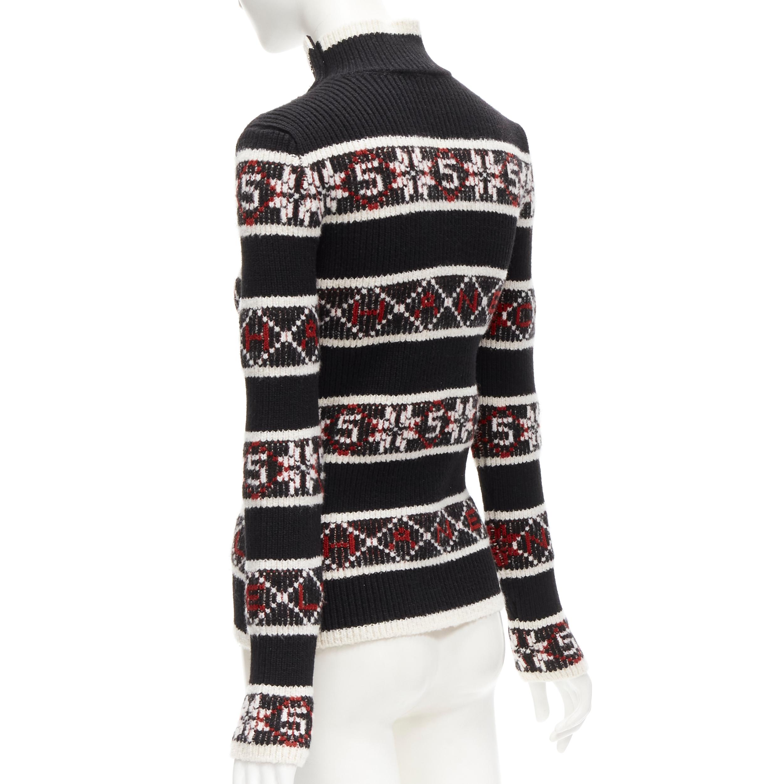 new CHANEL CC buttons red black Snowflake 5 fair isle intarsia sweater FR36 S 1