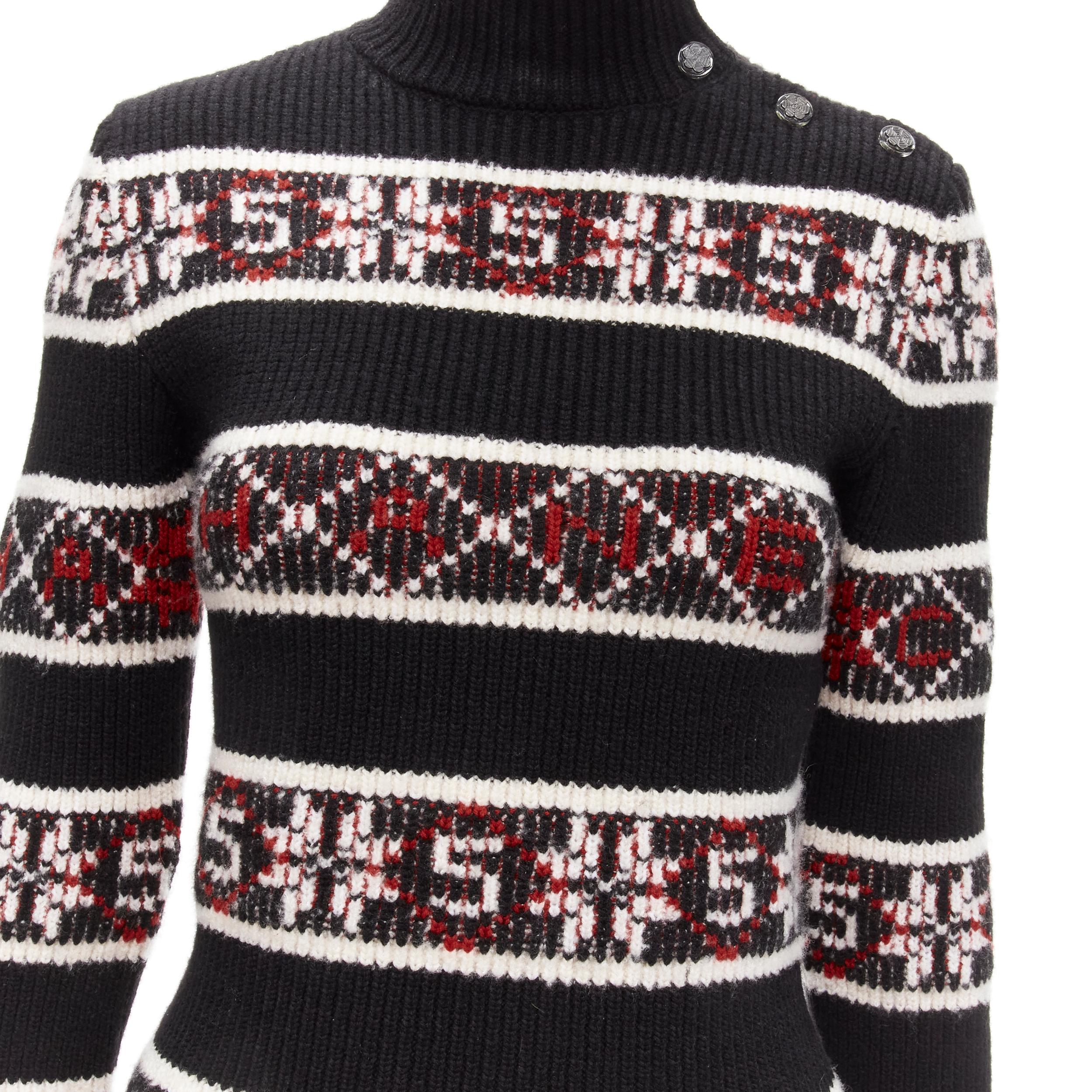 new CHANEL CC buttons red black Snowflake 5 fair isle intarsia sweater FR36 S 2