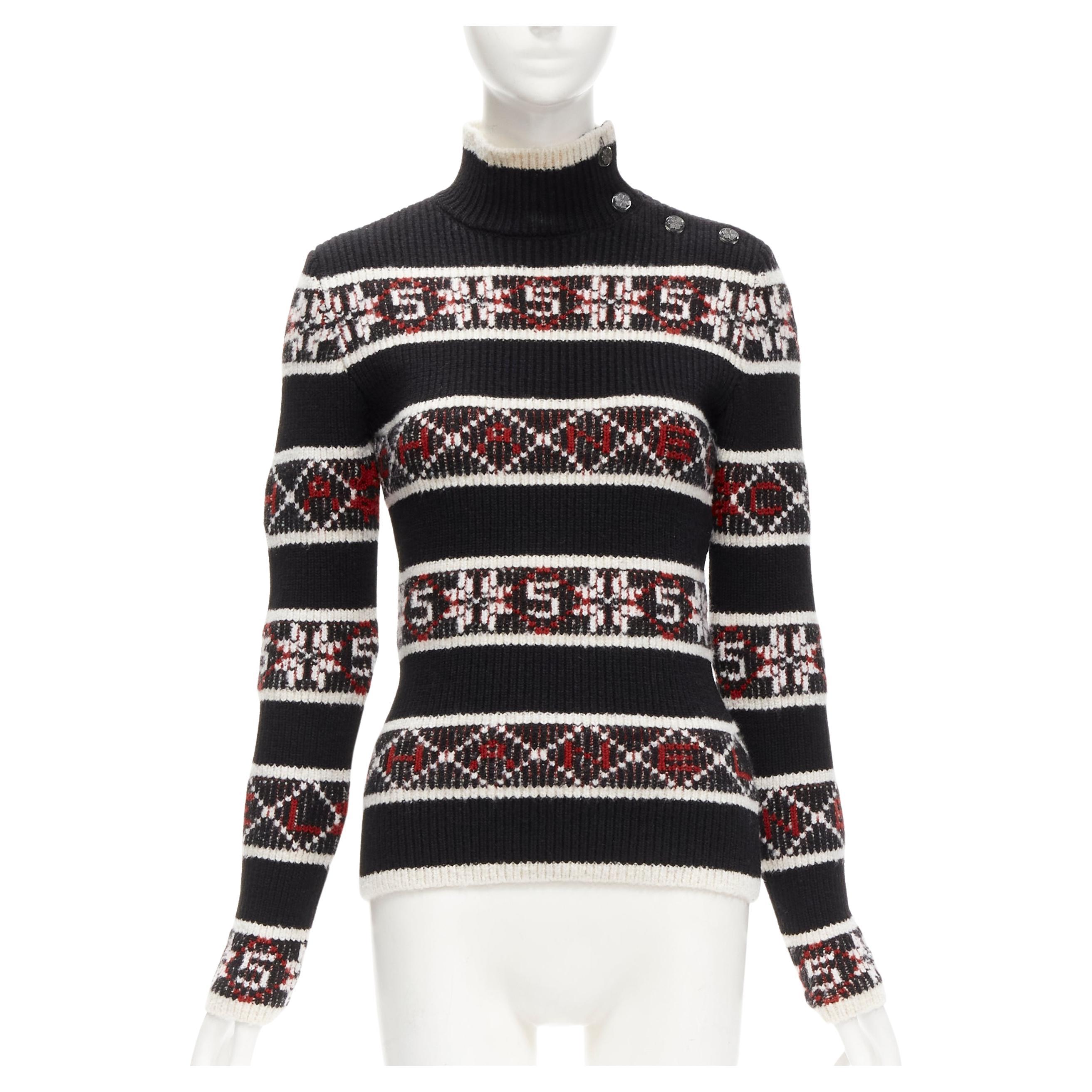 new CHANEL CC buttons red black Snowflake 5 fair isle intarsia sweater FR36 S