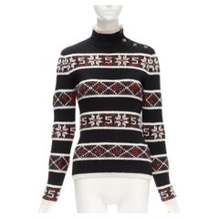 nouveau CHANEL CC boutons rouge noir Snowflake 5 fair isle intarsia pull FR36 S