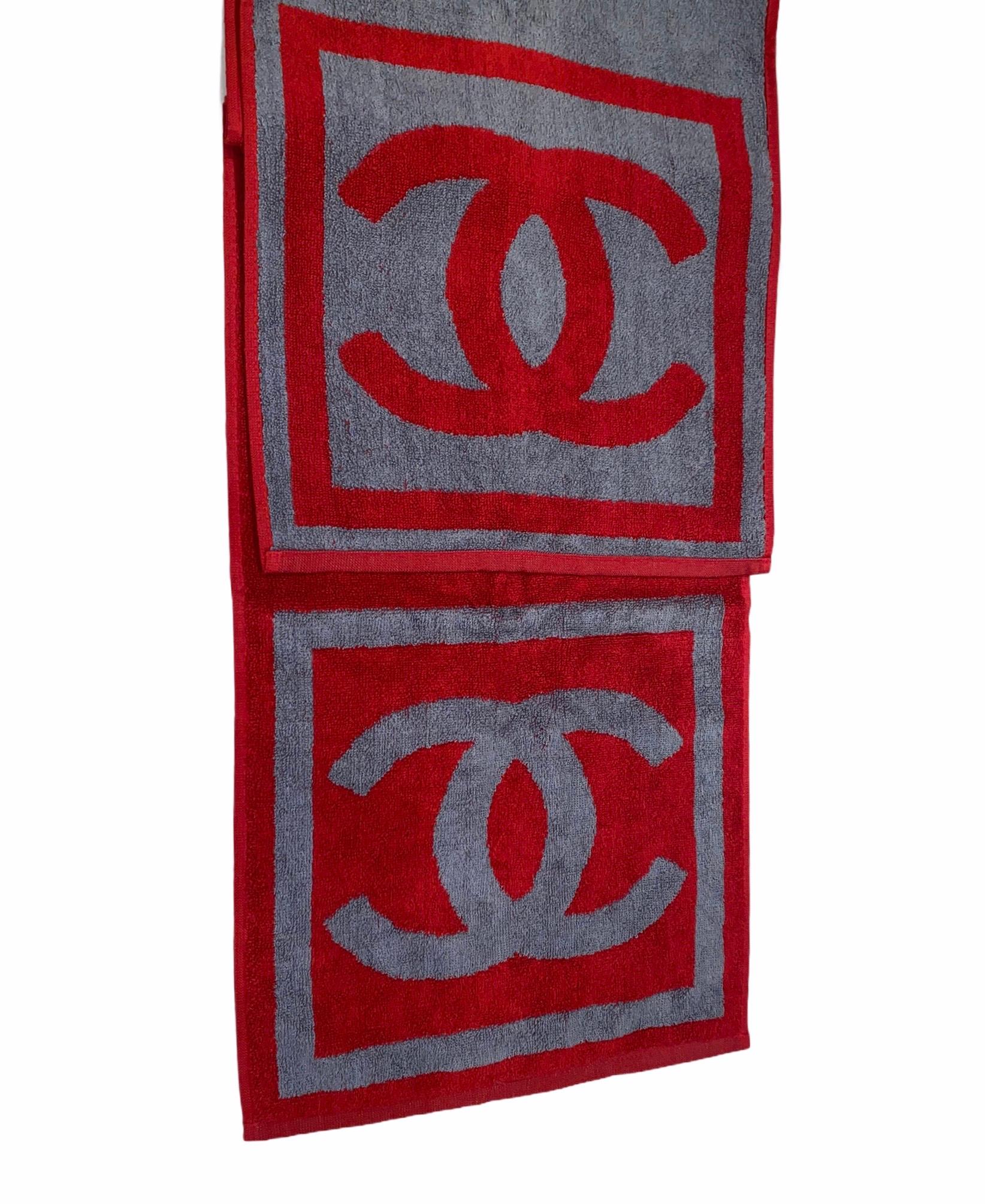 Red NEW Chanel CC Logo Signature Double Face Terry Cloth Beach Pool Sport Towel 