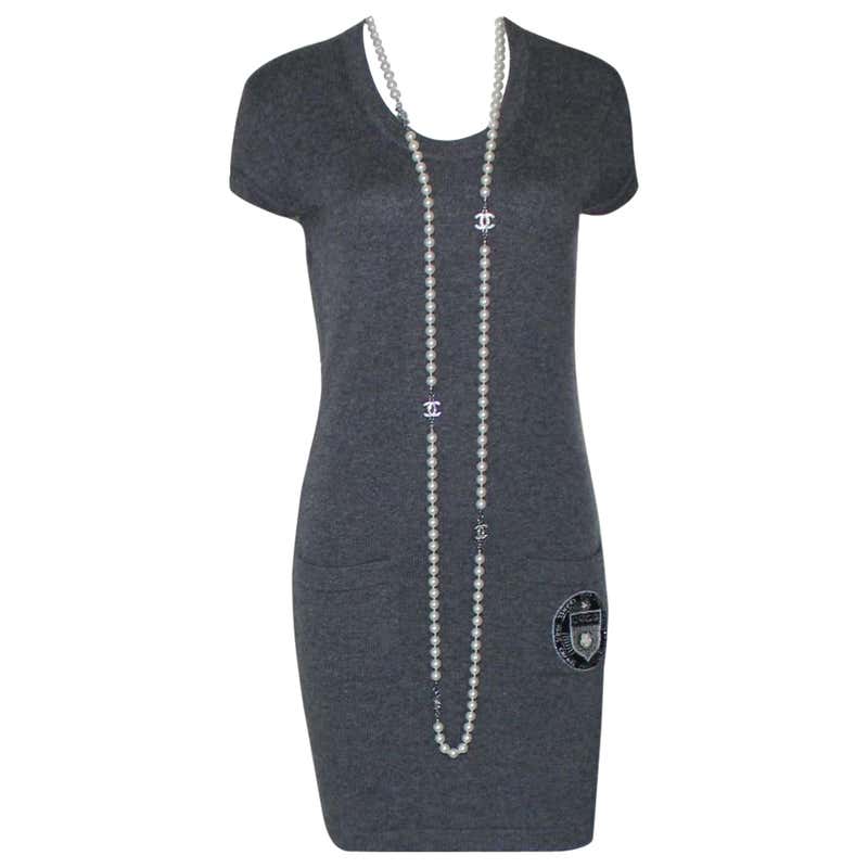 NEW Chanel Charcoal Cashmere Knit Signature Dress Camellia Coco Chanel ...