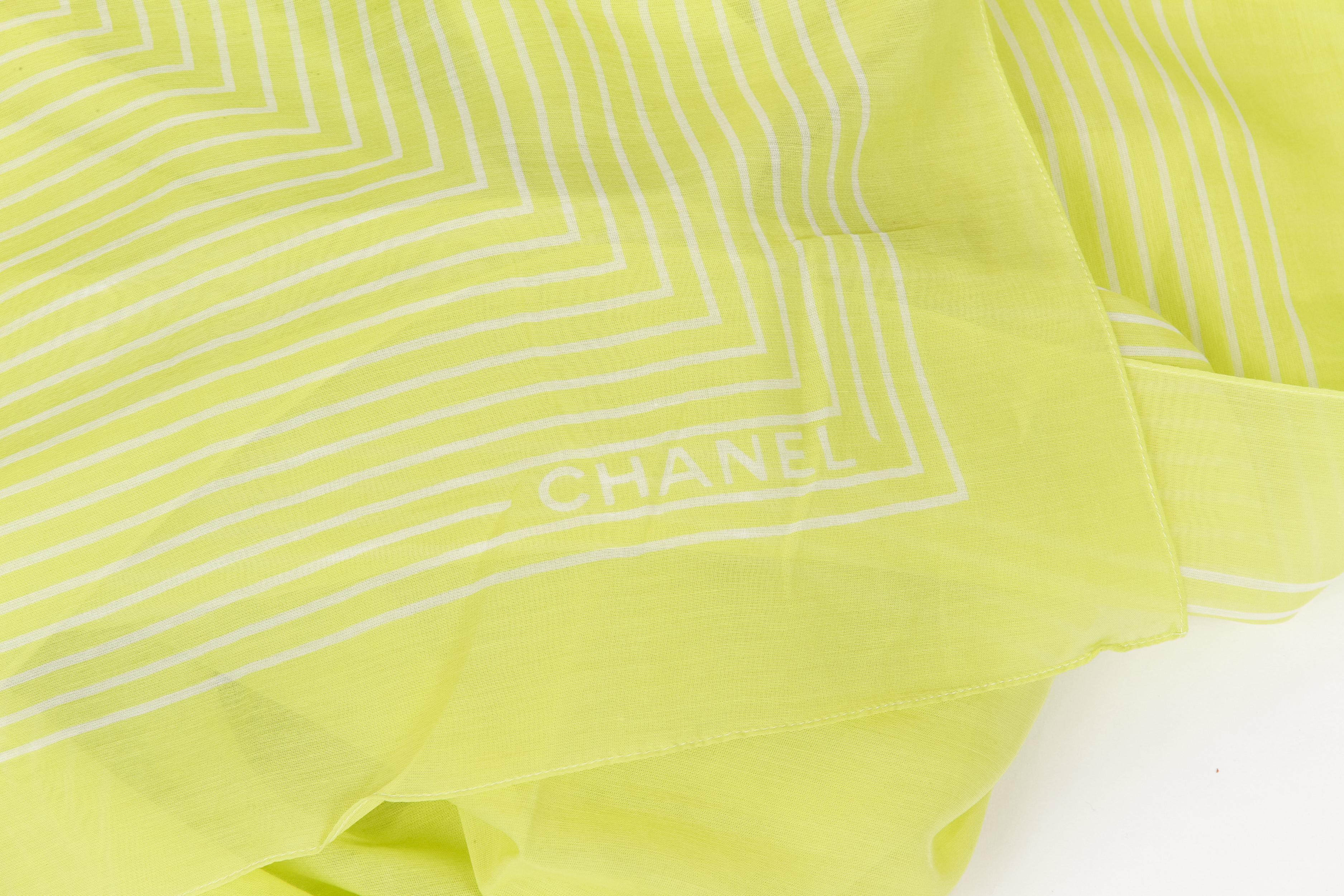 Green New Chanel  Chartreuse White Stripe Shawl Scarf For Sale