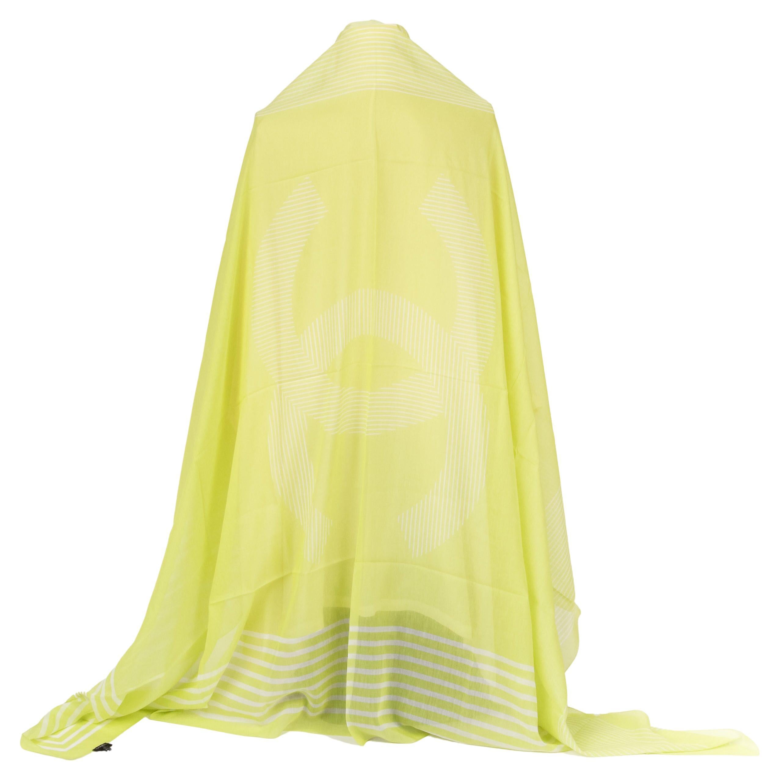 New Chanel  Chartreuse White Stripe Shawl Scarf For Sale