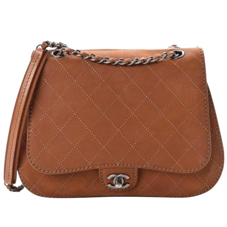 Chanel Classic Flap Large Jumbo Quilted Saddle Brown Nubuck Leather Bag For Sale