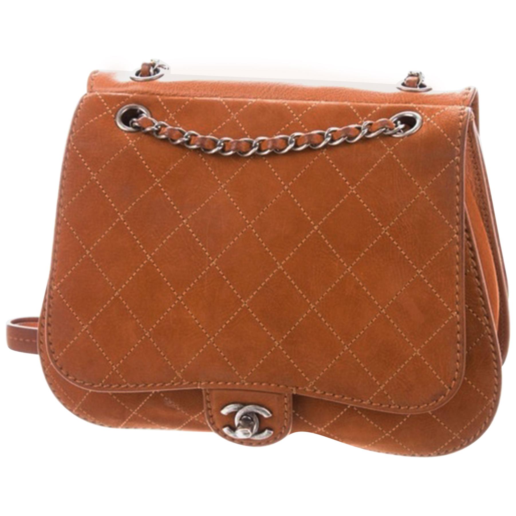 Chanel Classic Flap Large Jumbo Quilted Saddle Brown Nubuck Leather Bag