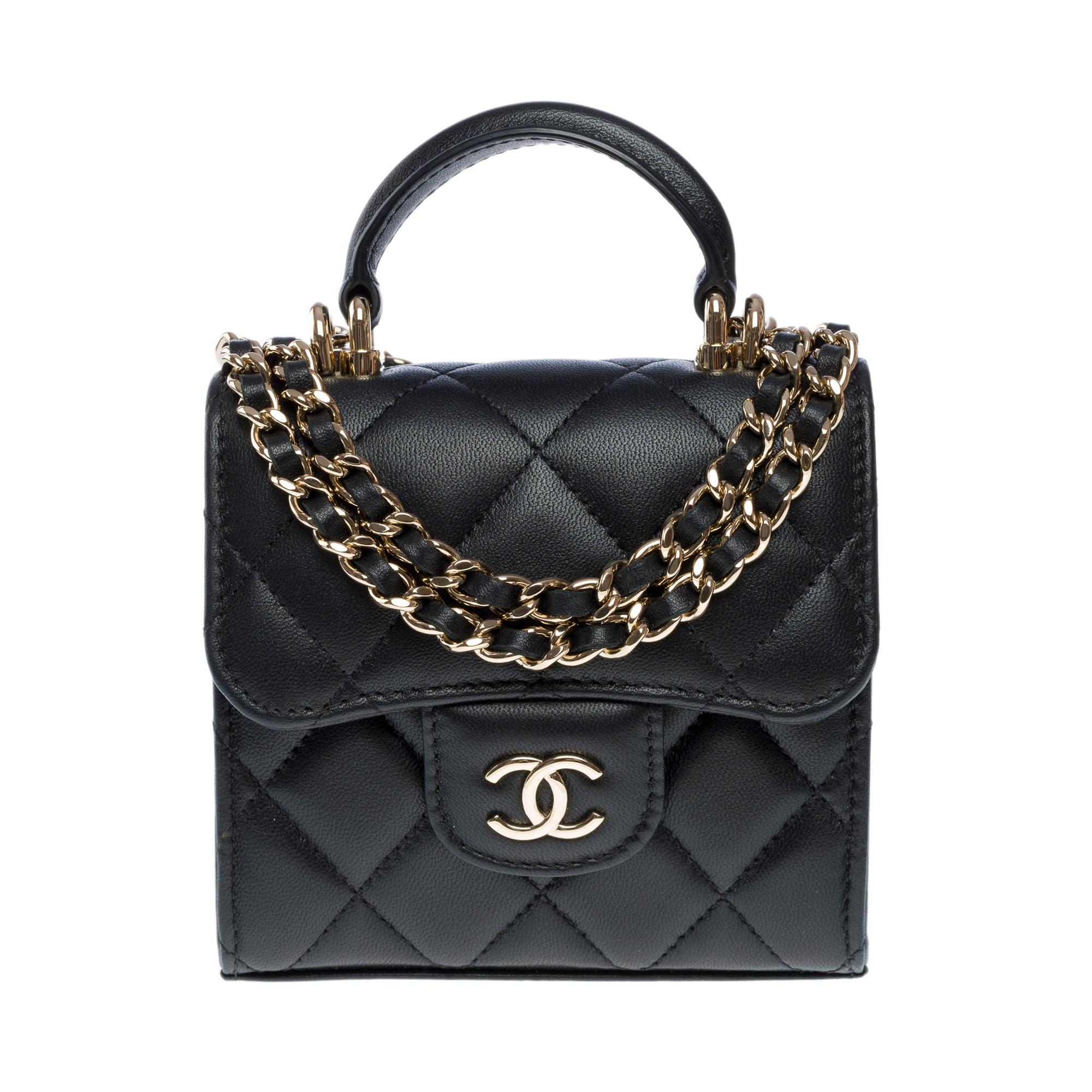New Chanel Clutch shoulder flap bag in black quilted leather, CHW In New Condition In Paris, IDF