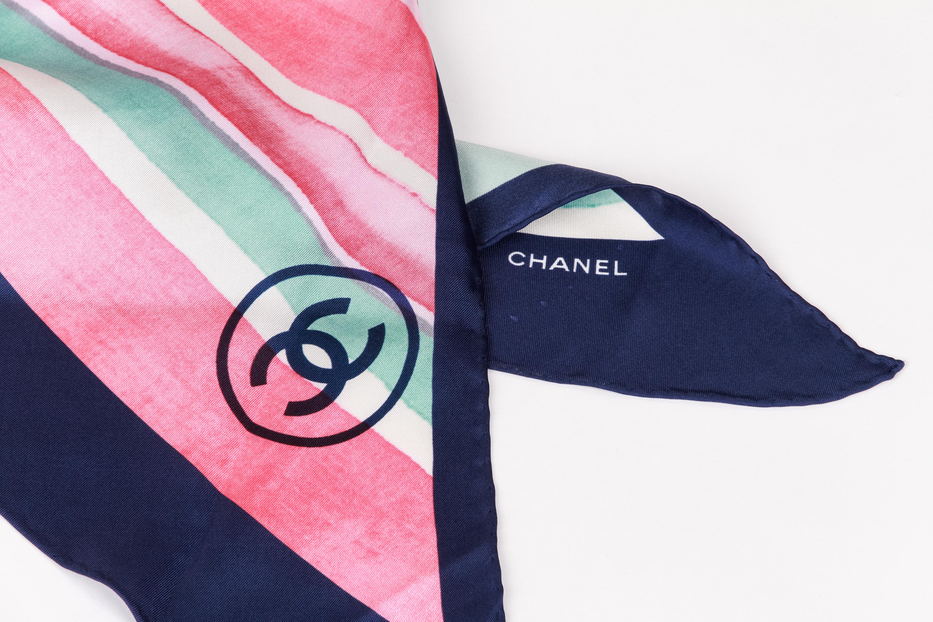 Gray New Chanel Coco Cuba Striped Silk Stole Scarf Shawl For Sale