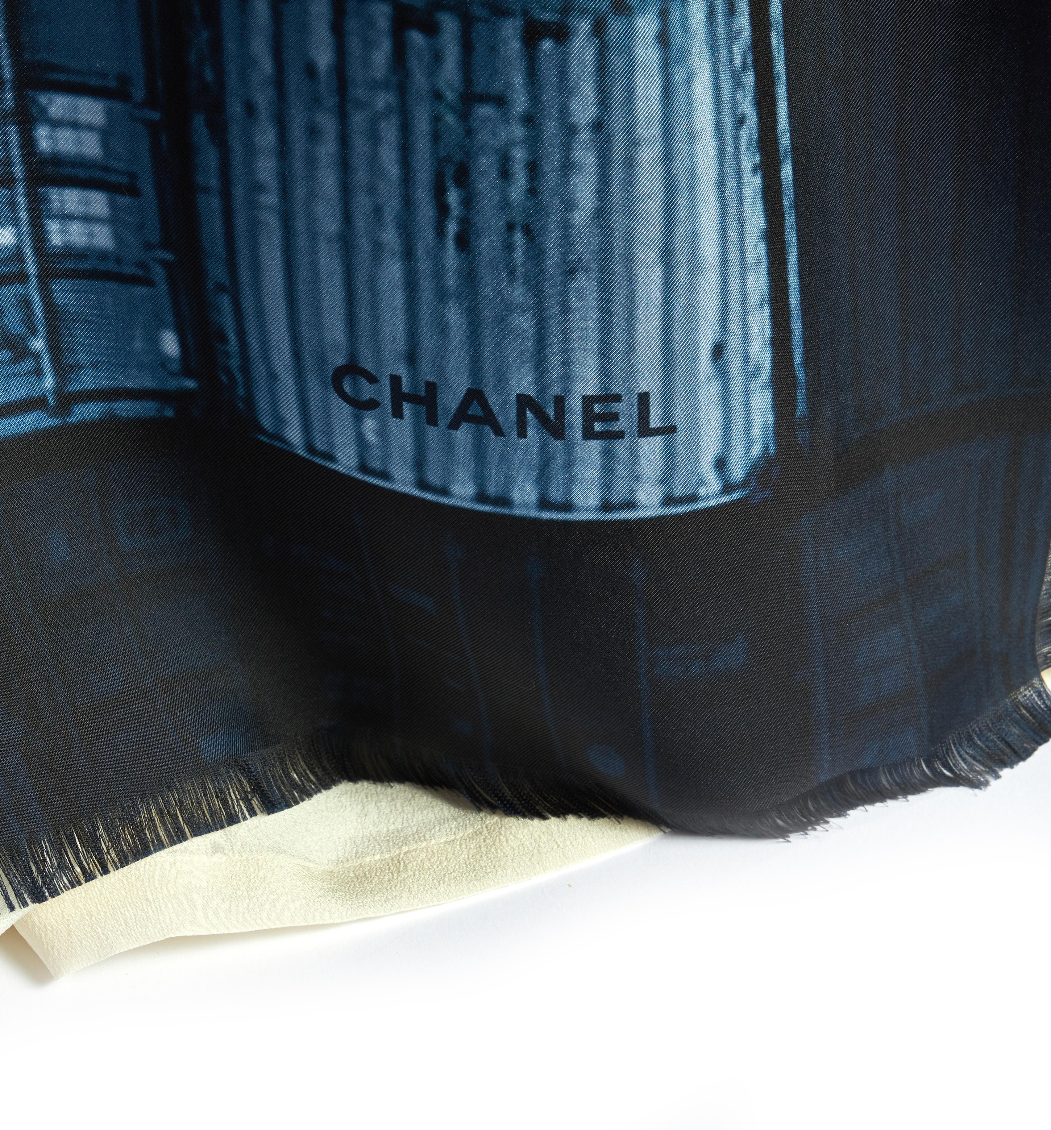 New Chanel Containers Blue Silk Shawl In New Condition In West Hollywood, CA