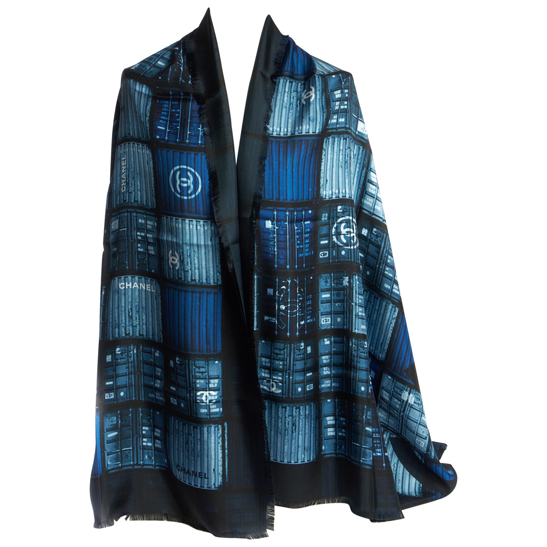 New Chanel Containers Blue Silk Shawl