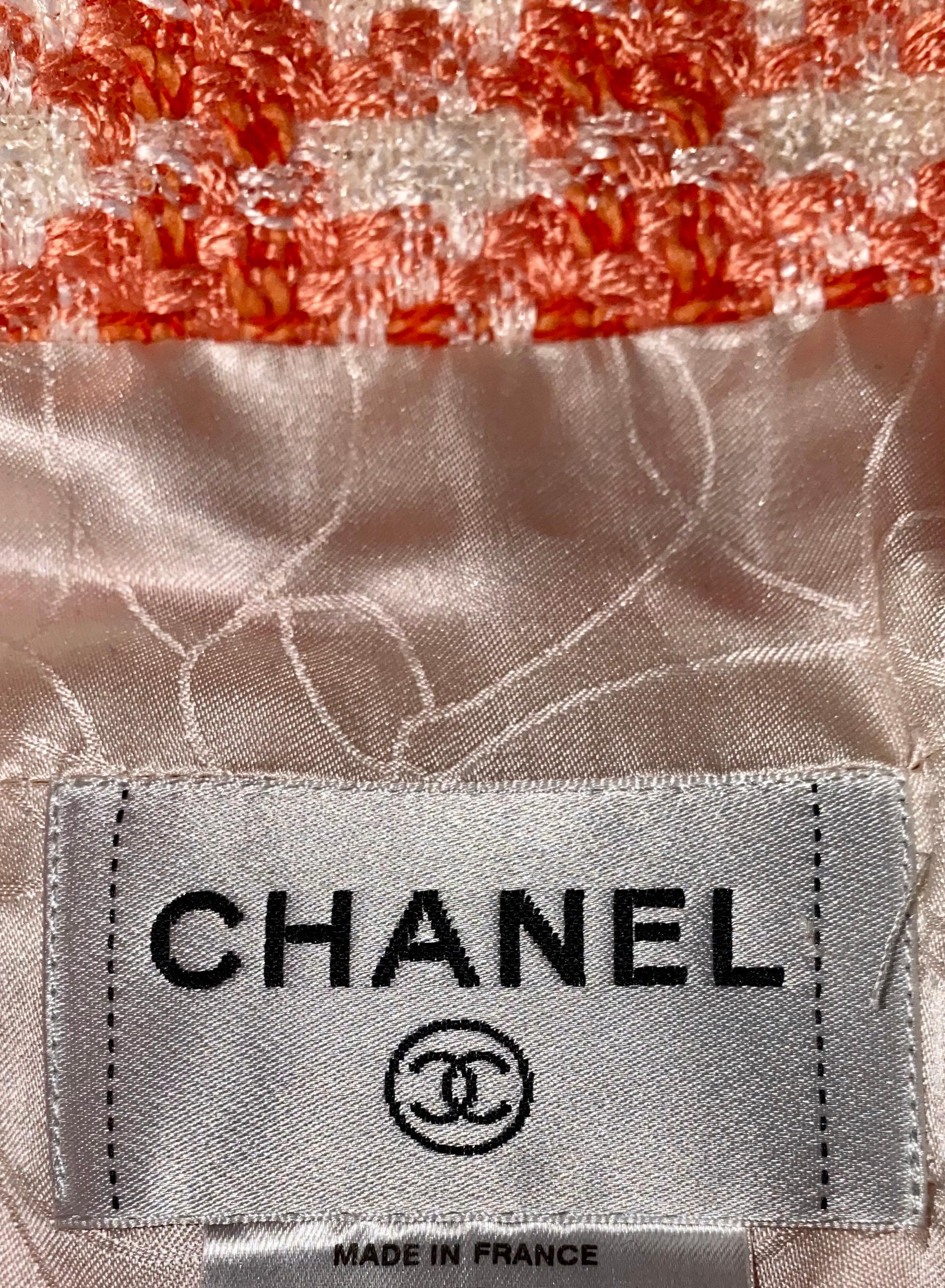 Orange UNWORN Chanel Coral & Ivory Fantasy Tweed Dress with Camellia Brooch 40