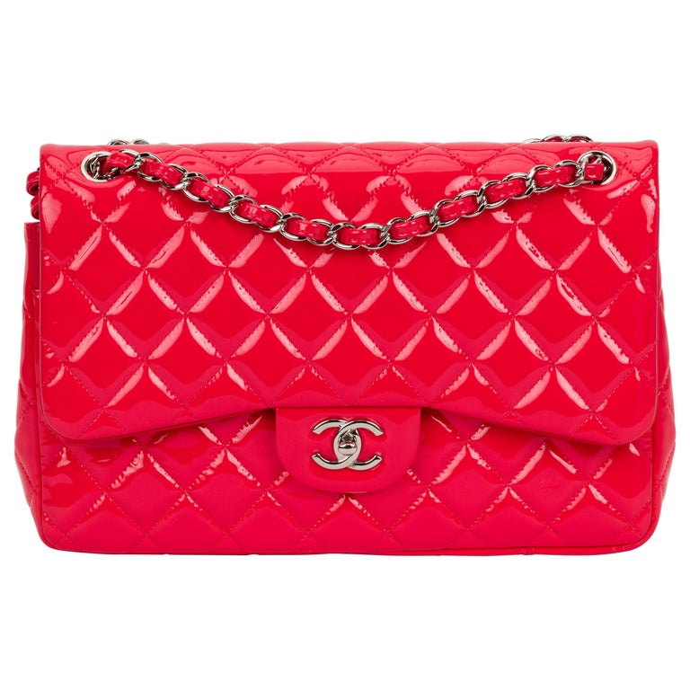 New Chanel Coral Patent Jumbo Double Flap Bag For Sale at 1stDibs