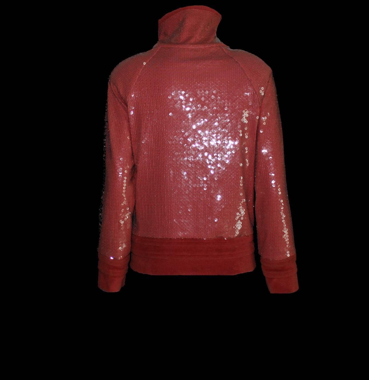 UNWORN Chanel Coral Sequin Embellished Terry Cloth Jacket 38 In Excellent Condition For Sale In Switzerland, CH