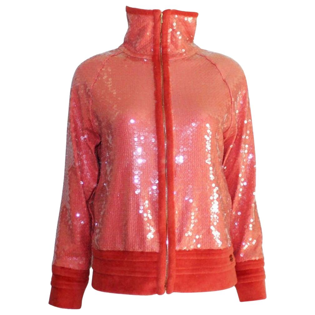 NEW Chanel Coral Sequin Embellished Terry Cloth Jacket 