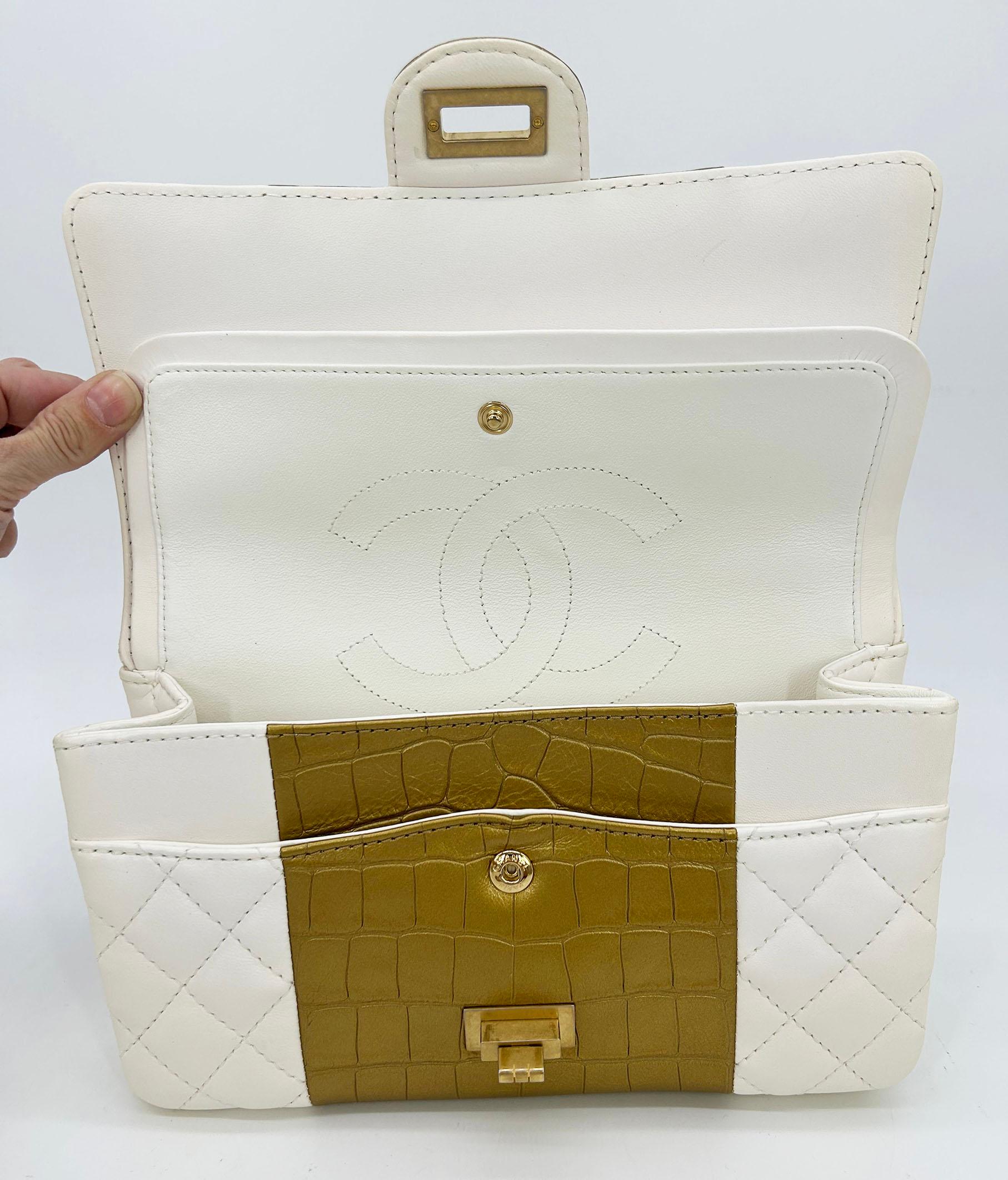 NEW Chanel Cream Leather Gold Alligator Double Flap Classic 2.55 Reissue NWT For Sale 5