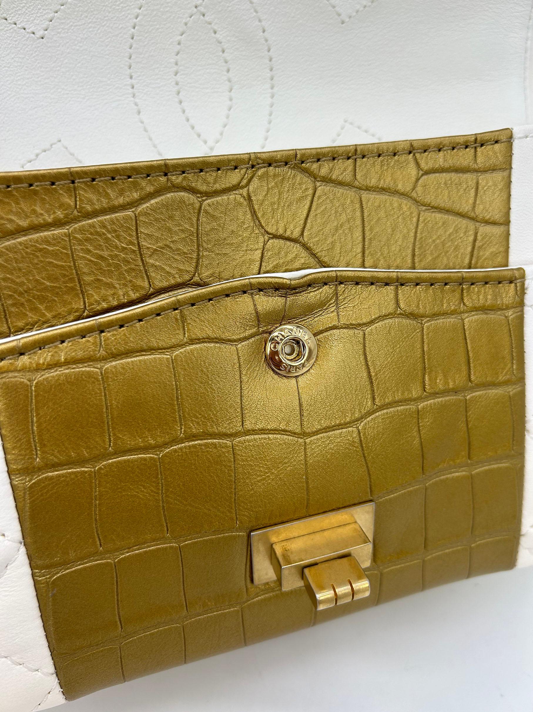 NEW Chanel Cream Leather Gold Alligator Double Flap Classic 2.55 Reissue NWT For Sale 7