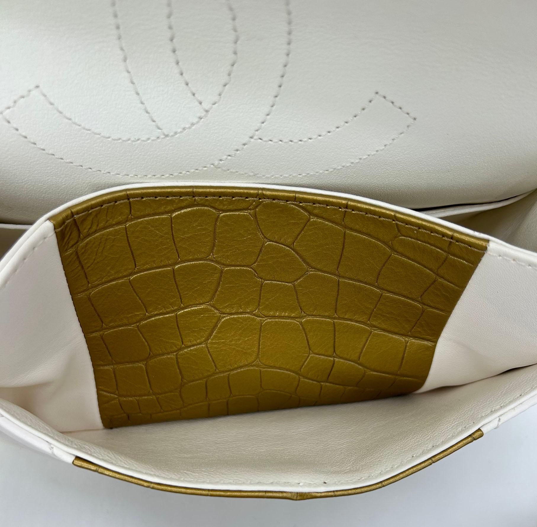 NEW Chanel Cream Leather Gold Alligator Double Flap Classic 2.55 Reissue NWT For Sale 8