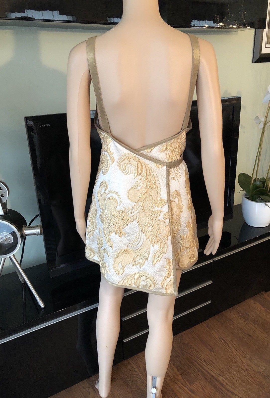 New Chanel Cruise 2013 Runway Gold Brocade Leather Trimmed Open Back Dress 1