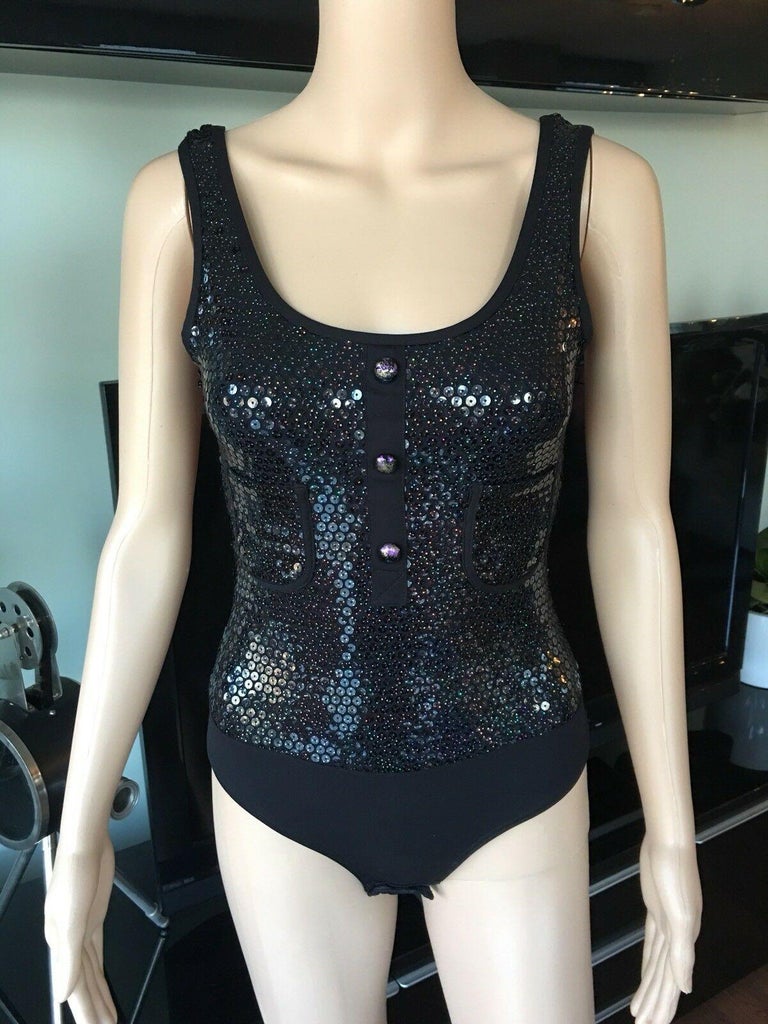 New Chanel Cruise 2016 Runway Sequin Embellished Swimsuit Bodysuit For ...