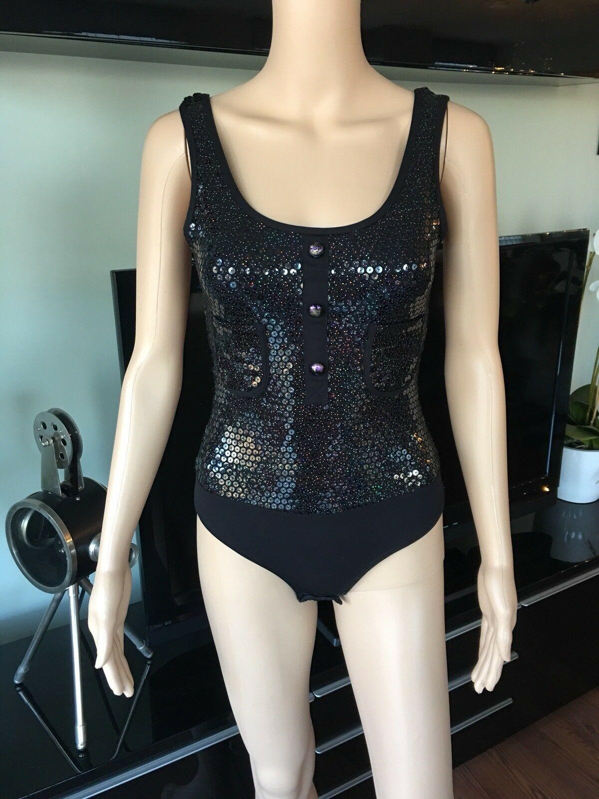 Neu Chanel Cruise 2016 Laufsteg Pailletten verschönert Badeanzug Bodysuit  Damen im Angebot