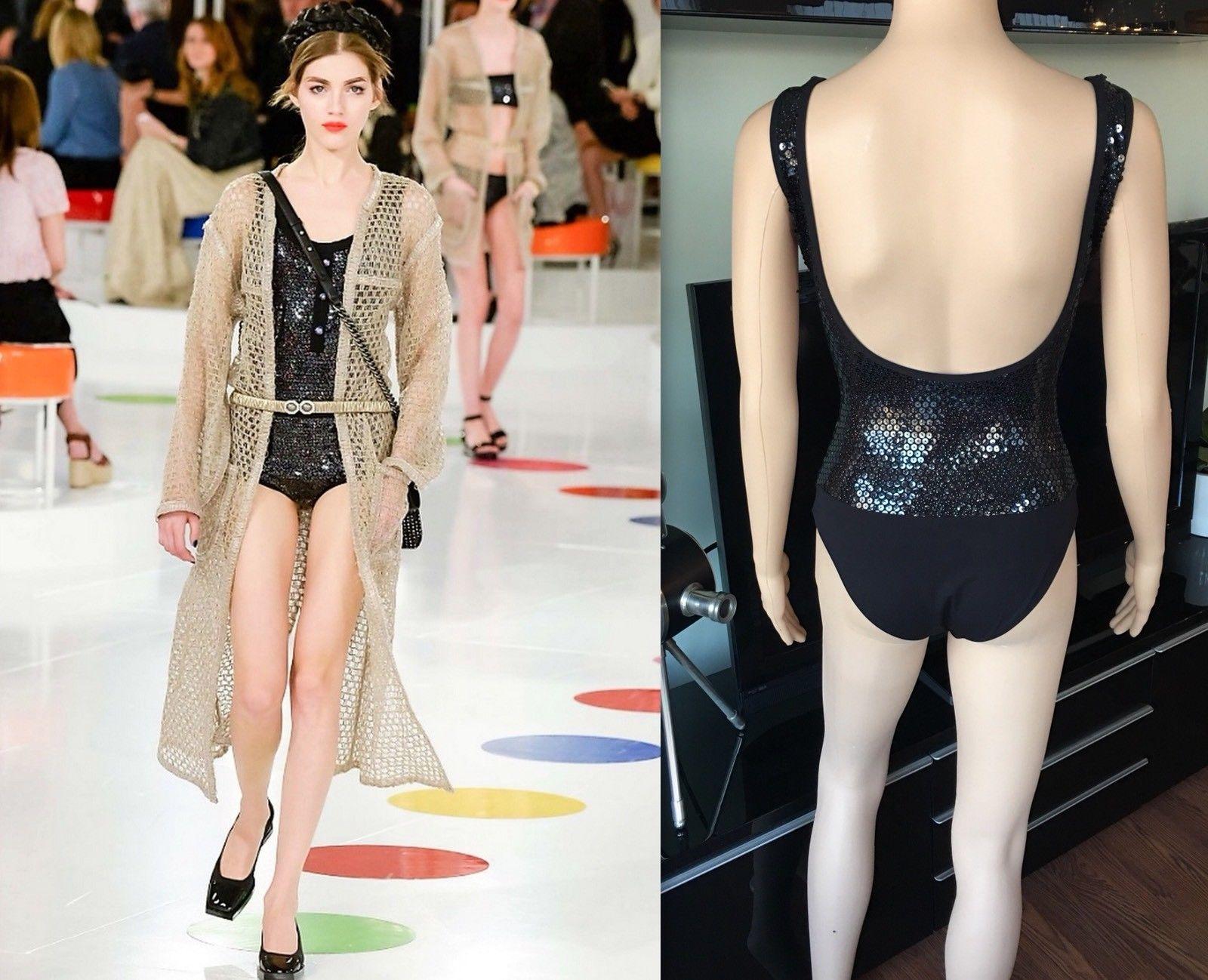 Gray New Chanel Cruise 2016 Runway Sequin Embellished Swimsuit Bodysuit  For Sale