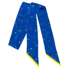 New Chanel Electric Blue Coco Skier Twilly Scarf