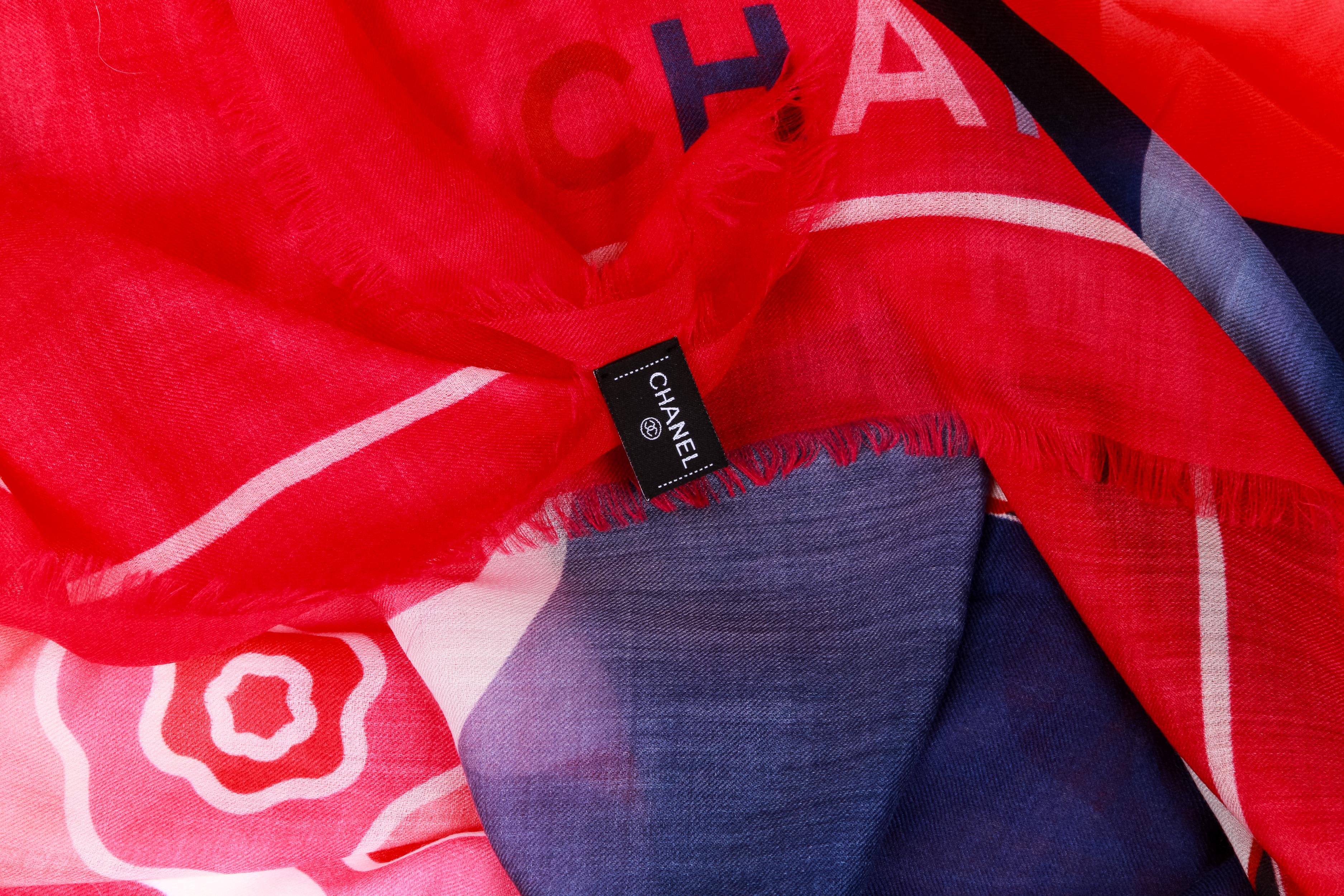 Women's New Chanel Floral Graphic Red Cashmere Shawl Scarf 54