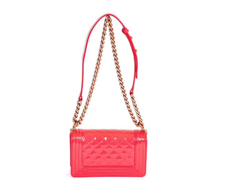 New Chanel Fluorescent Patent Pink Boy Bag