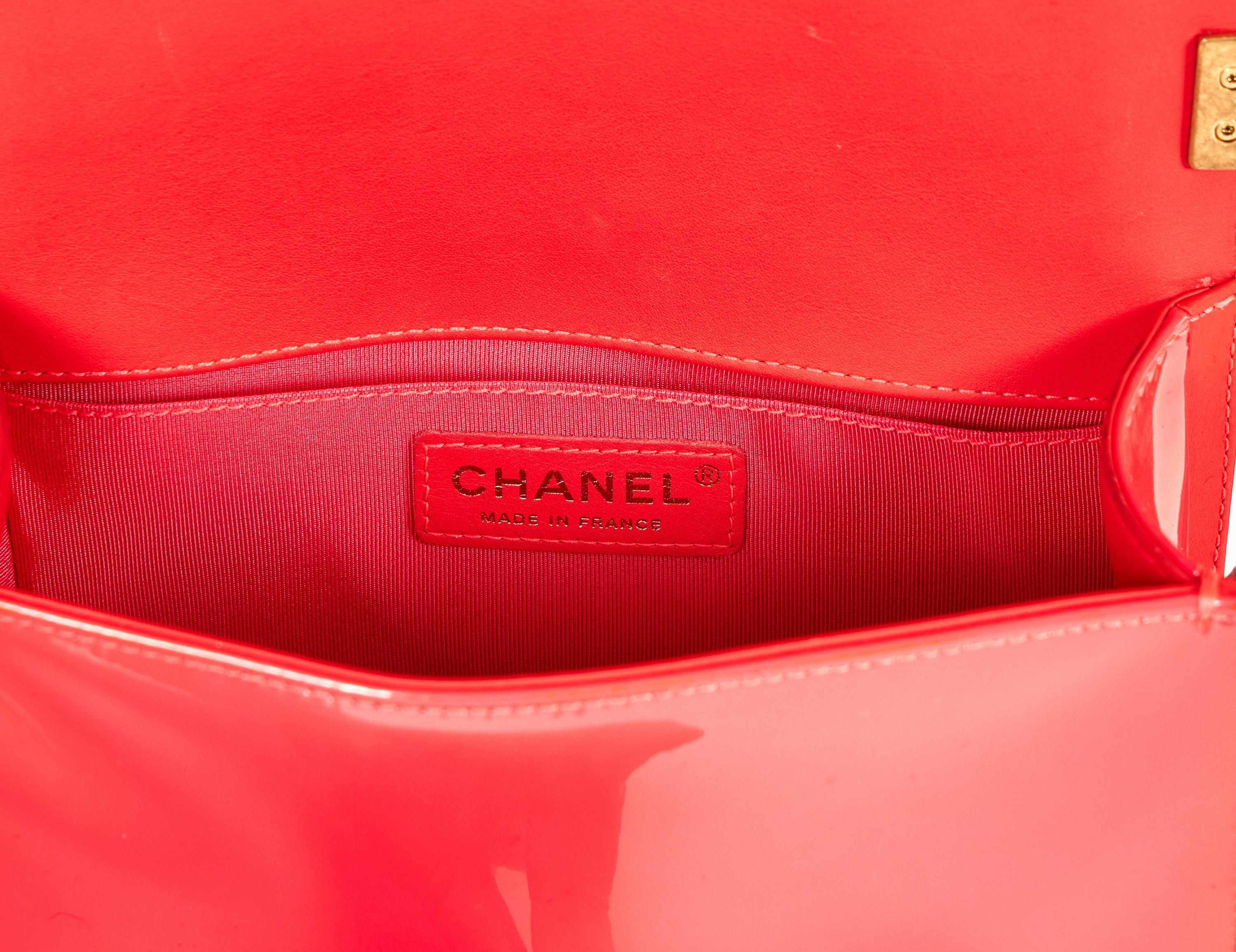New Chanel Fluorescent Patent Pink Boy Bag For Sale 2