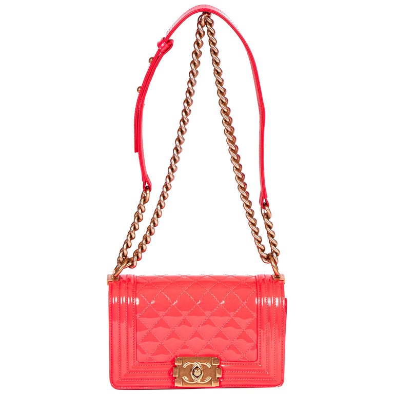 New Chanel Fluorescent Patent Pink Boy Bag For Sale at 1stDibs | pink chanel  boy bag